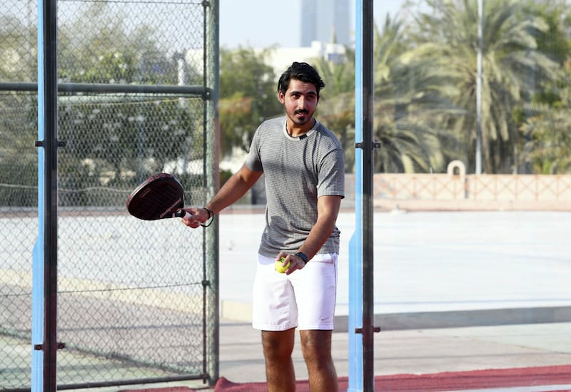 Nasser Al Ketbi-AD Nasser Al Ketbi, 23, plays paddle-tennis at the Abu Dhabi Country Club on May 24, 2021. Khushnum Bhandari / The National 
Reporter: Haneen Dajani News