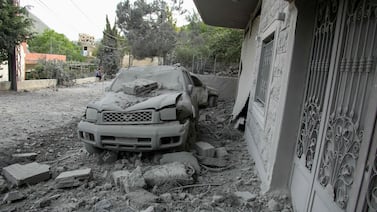 Rubble around a house in the southern Lebanese village of Shebaa that was hit overnight by an Israeli air strike. AFP