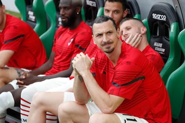 Milan's Zlatan Ibrahimovic (R) reacts on the bench during the Italian Serie A soccer match US Sassuolo vs AC Milan at Mapei Stadium in Reggio Emilia, Italy, 22 May 2022.   EPA / ELISABETTA BARACCHI