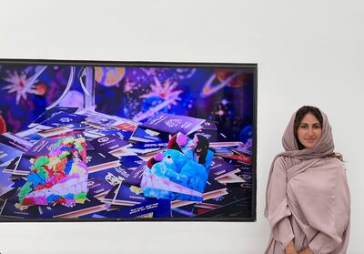 Palestinian artist Qamar Abdulmalik at the opening of The Secrets of Alidades in Jeddah. Mariam Nihal / The National