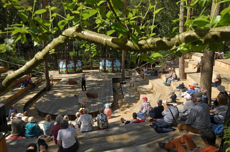 The RoughCast Theatre Company perform Shakespeare's "The Tempest" at "Thorington Theatre in the Woods", a newly completed natural woodland amphitheatre, amid the easing of lockdown restrictions, near Southwold. Reuters