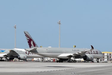 A Qatar Airways Airbus A350-941 aircraft awaits departure at Hamad International Airport in the Qatari capital Doha, April 1. AFP Photo