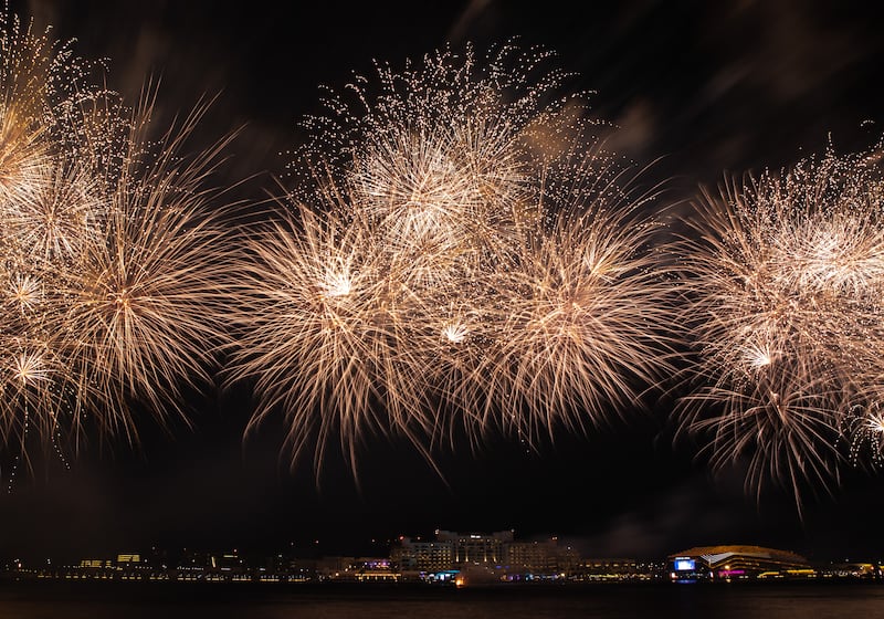 Eid Al Adha fireworks light up the sky at Yas Bay Waterfront in Abu Dhabi.