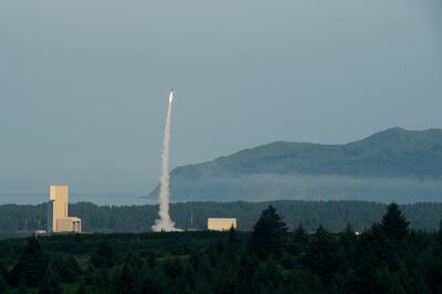 Israel's U.S.-backed Arrow-3 ballistic missile shield is seen during a series of live interception tests over Alaska, U.S., in this handout picture obtained by Reuters on July 28, 2019. Courtesy Israel Ministry of Defense via REUTERS MANDATORY CREDIT. THIS IMAGE HAS BEEN SUPPLIED BY A THIRD PARTY. NO RESALES. NO ARCHIVES