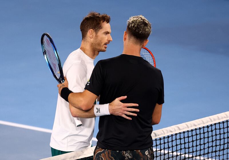 Andy Murray embraces Thanasi Kokkinakis after the match. Reuters