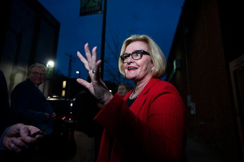 Democratic Senate incumbent from Missouri Claire McCaskill answers reporter's questions after campaigning at the Gem Theater in Kansas City, Missouri. EPA