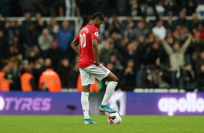 Soccer Football - Premier League - Newcastle United v Manchester United - St James' Park, Newcastle, Britain - October 6, 2019  Manchester United's Marcus Rashford looks dejected before restarting the match after conceding the first goal  REUTERS/Scott Heppell  EDITORIAL USE ONLY. No use with unauthorized audio, video, data, fixture lists, club/league logos or "live" services. Online in-match use limited to 75 images, no video emulation. No use in betting, games or single club/league/player publications.  Please contact your account representative for further details.