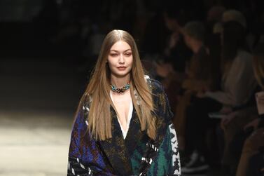 Part-Palestinian model Gigi Hadid walks the runway during the Missoni fashion show as part of Milan Fashion Week. Getty Images 