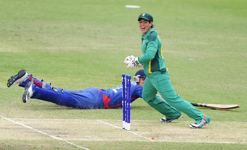 Before he joined the South Africa senior side, Quinton de Kock exploded onto the international cricket scene during the 2012 ICC Under 19 World Cup in Australia, where he was the team’s leading batsman. Ian Hitchcock / Getty Images

