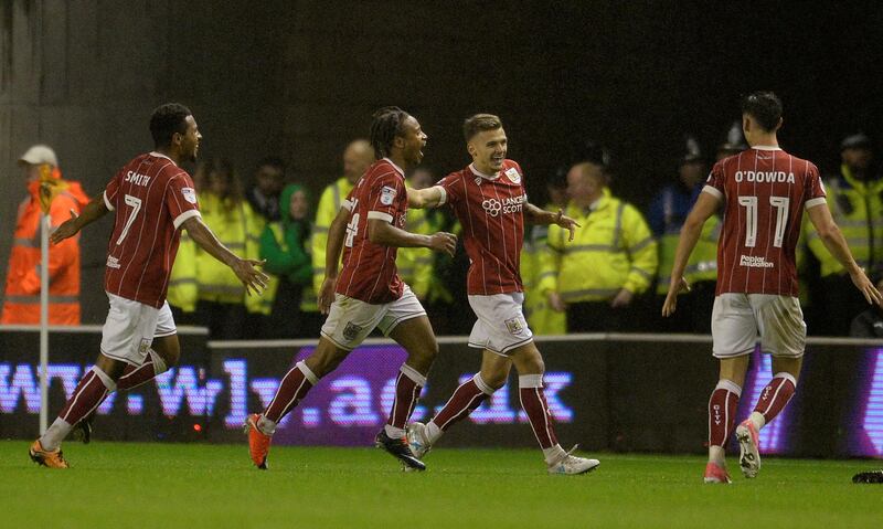 Soccer Football - Championship - Wolverhampton Wanderers vs Bristol City - Molineux Stadium, Wolverhampton, Britain - September 12, 2017  Bristol City's Bobby Reid celebrates scoring their third goal   Action Images/Alan Walter  EDITORIAL USE ONLY. No use with unauthorized audio, video, data, fixture lists, club/league logos or "live" services. Online in-match use limited to 75 images, no video emulation. No use in betting, games or single club/league/player publications. Please contact your account representative for further details.