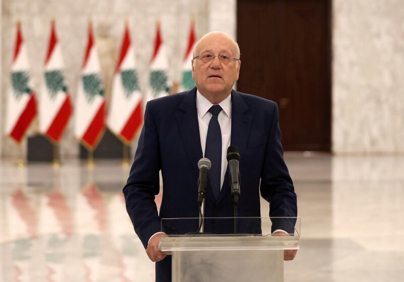 Lebanon’s new prime minister-designate, Najib Mikati, at the presidential palace in Baabda, Lebanon.