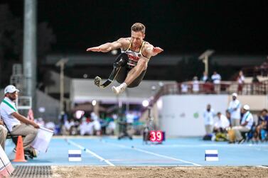 Markus Rehm in action before he takes the win at the Dubai 2019 World Para Athletics Championships. Victor Besa / The National