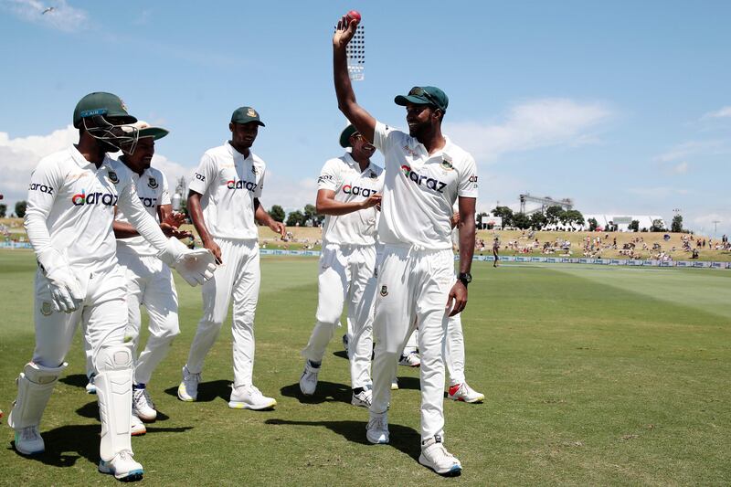 Ebadot Hossain celebrates his six wickets. AFP