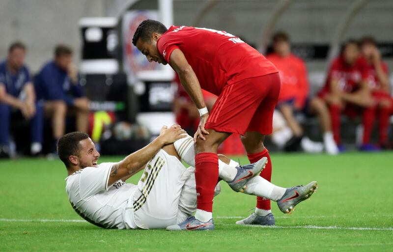 It was a tough opening night for Eden Hazard, left, in Real Madrid colours. Reuters