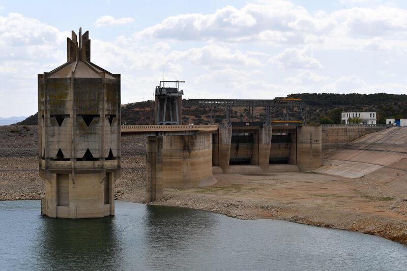 The empty Sidi Salem dam in the northern Tunisian area of Testour, in the Beja province, in 2021. Hundreds of thousands of Tunisians lack access to clean water. AFP