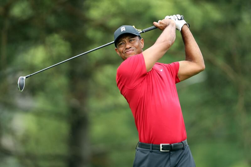 Jun 2, 2019; Dublin, OH, USA; Tiger Woods tees off on the 2nd hole during the final round of the 2019 Memorial golf tournament at Muirfield Village Golf Club. Mandatory Credit: Joe Maiorana-USA TODAY Sports