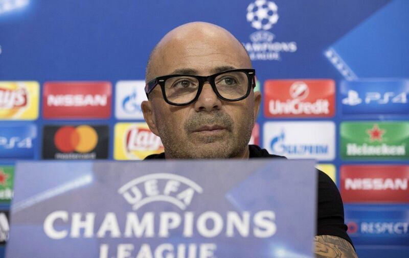 Sevilla manager Jorge Sampaoli attends a press conference earlier this week before his side played in the Champions League. Julio Munoz / EPA / November 1, 2016