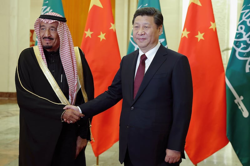 Chinese President Xi Jinping with Saudi Crown Prince Salman bin Abdulaziz after a welcoming ceremony at the Great Hall of the People in Beijing in March 2014.
