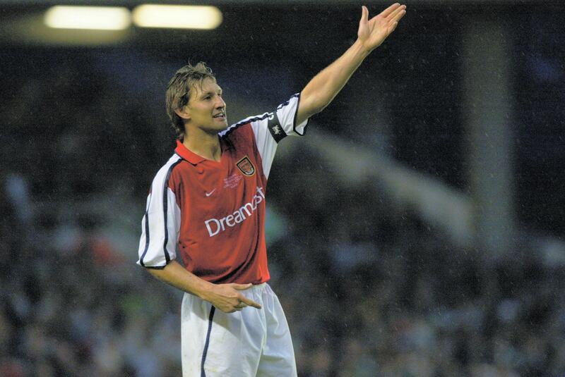 LONDON - MAY 13:  Tony Adams of Arsenal in action during The Tony Adams Testimonial match between Arsenal and Celtic played at Highbury, in London on May 13, 2002. The match ended in a 1-1 draw. DIGITAL IMAGE. (Photo by Ben Radford/Getty Images)