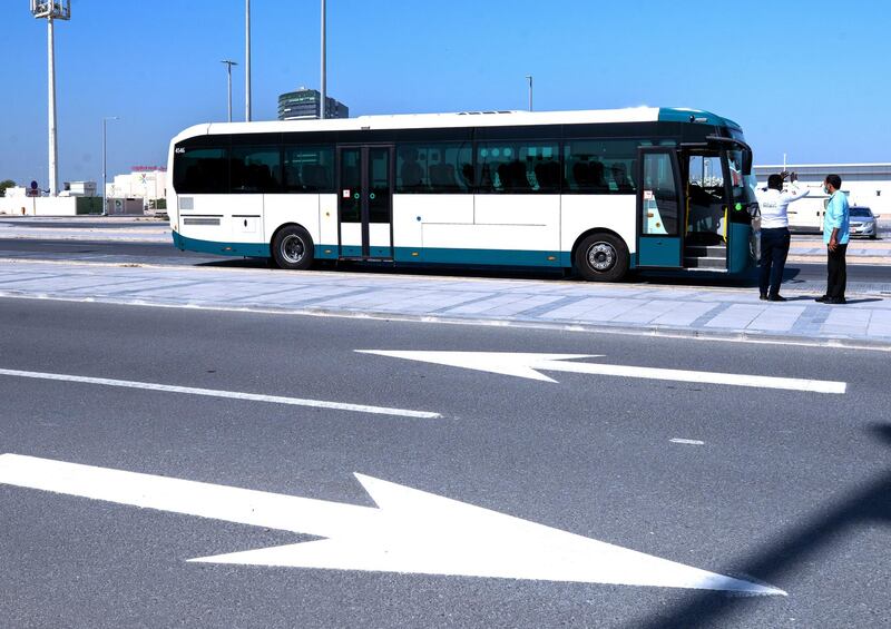 Abu Dhabi, United Arab Emirates, January 20, 2021.  Abu Dhabi has started a 'park and ride' service for motorists as an alternate travel option after the launch of Darb toll gate system. They can park their vehicles in designated areas and take public buses for free to travel to places within Abu Dhabi.
Victor Besa/The National 
Section:  NA
Reporter:  Nilanjana Gupta