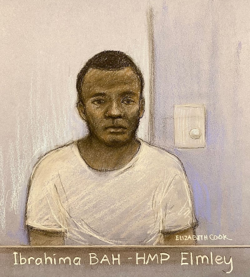 The arrests in Europe come after Ibrahima Bah, seen in a court sketch here, was found guilty of the manslaughter of migrants who had paid thousands of euros to smugglers for a spot in an overcrowded vessel. PA
