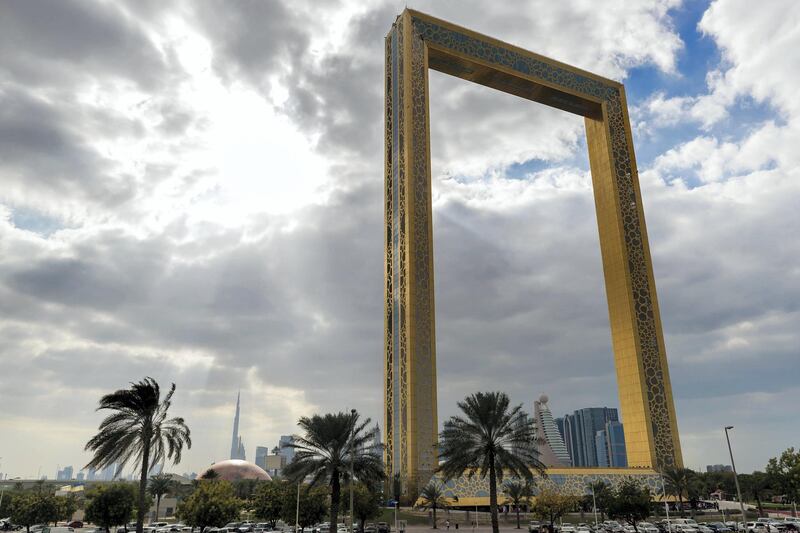Dubai, United Arab Emirates - January 4th, 2018: The Dubai frame with downtown in the background. Thursday, January 4th, 2018 at Dubai Frame, Dubai. Chris Whiteoak / The National