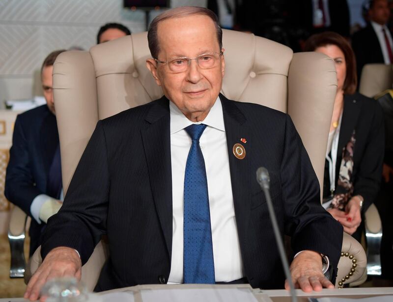 Lebanese President Michel Aoun attends the opening of the 30th Arab Summit in Tunis, Tunisia.AP