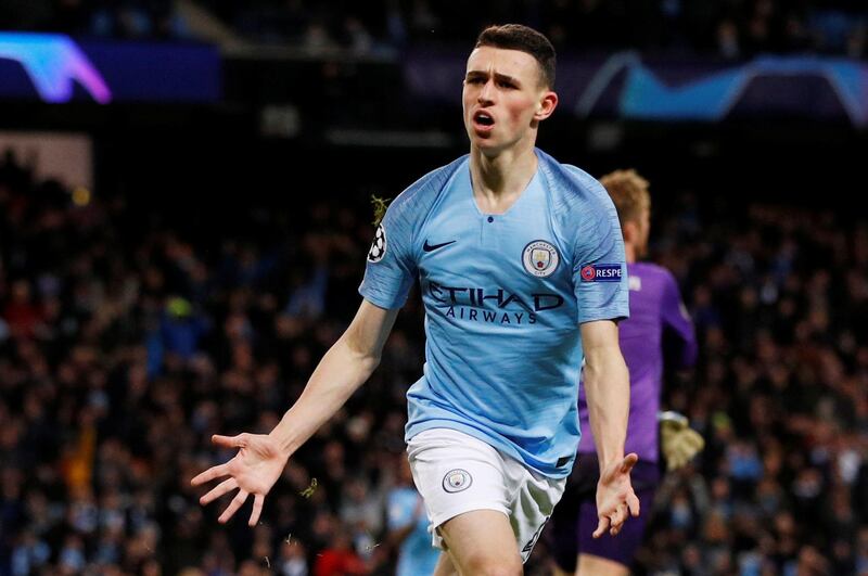 Manchester City's Phil Foden celebrates scoring their sixth goal. Reuters