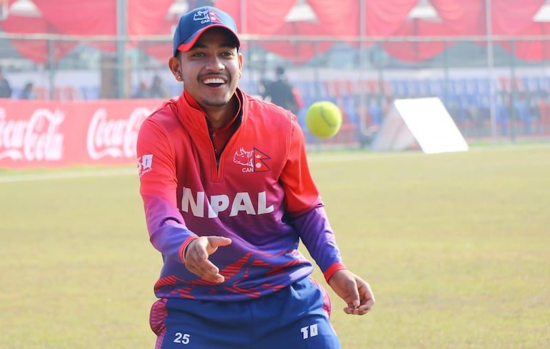 Sandeep Lamichhane during CWC L2 match between Nepal and Oman in TU Stadiu on 5th Feb 2020 in Kathmandu, Nepal (4)