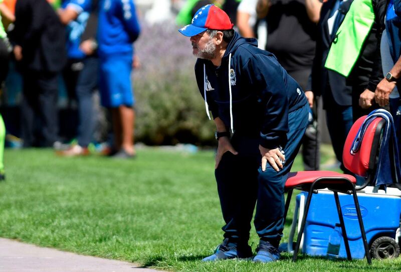 Diego Maradona watches on during Gimnasia's win. AFP