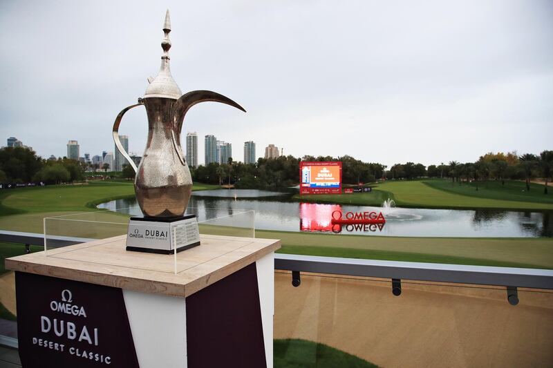 The championship trophy is pictured on the course. Getty Images