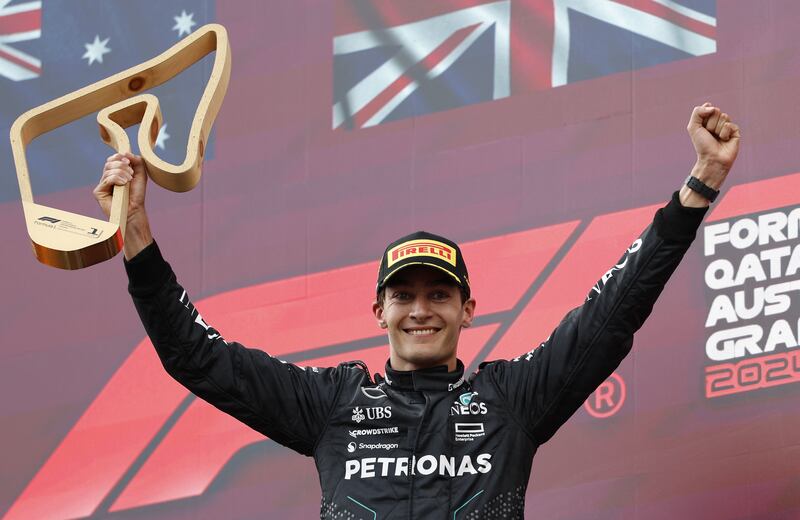 Mercedes driver George Russell after winning the Austrian Grand Prix at the Red Bull Ring race track in Spielberg on Sunday, June 30, 2024. AFP