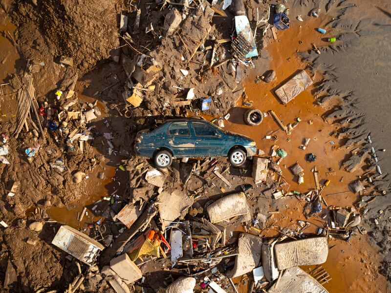 This car was swept away after the Rio das Velhas burst its banks in Honorio Bicalho, Brazil, on January 12. Getty Images