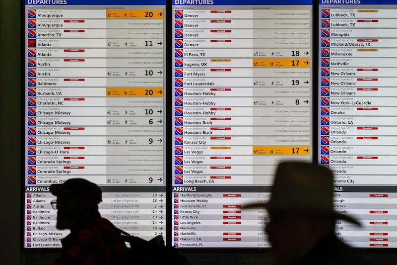 Cancelled Southwest flights at Dallas Love Field Airport in Dallas, Texas. The Dallas Morning News / AP