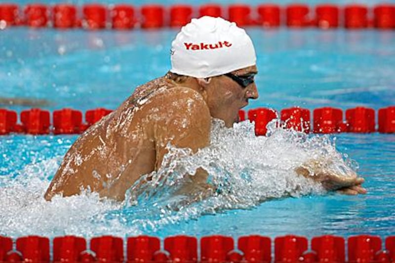 Ryan Lochte during the breaststroke leg of the 400m medley.