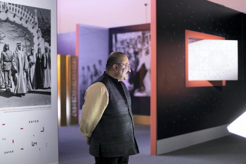 ABU DHABI, UNITED ARAB EMIRATES - March 12 2019.

 Birad Rajamram Yajnik, curator of the Zayed-Gandhi Digital Exhibition in Manarat Al Saadiyat.

Mahatama Gandhi’s vision was centered on freeing India from British rule and ensuring each citizen gets their civil rights in order to improve the lives of India’s poorest classes. His greatest ability was to walk his talk at every level and in every way. His life was about compassion and change through nonviolent activism. Mahatama Gandhi led a simple life that demonstrated how one person can be the change they wish to see in the world. He inspired and led protests against discrimination and for economic empowerment of his country.

Organized by the Ministry of Culture and Knowledge Development  in collaboration with the Mahatama Gandhi Digital Museum in New Delhi, the exhibition celebrates humanitarian values and legacies of Sheikh Zayed bin Sultan Al Nahyan and Mahatma Gandhi. 

(Photo by Reem Mohammed/The National)

Reporter:  
Section:  NA 