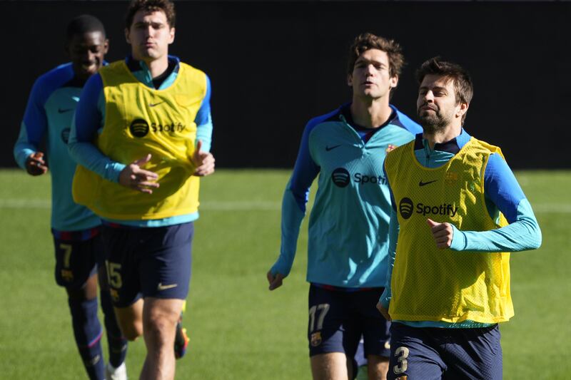 Barcelona's defender Gerard Pique trains at Camp Nou. EPA