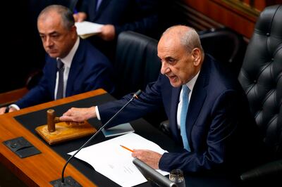 Lebanese Parliament Speaker Nabih Berri opens the session to elect a president in Beirut last Wednesday. AP Photo