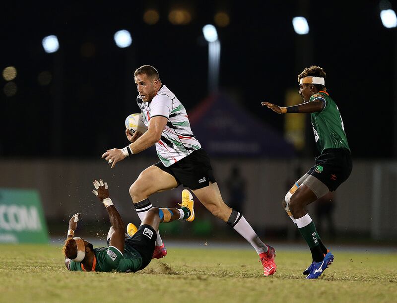 UAE's Jaen Botes in action against Sri Lanka during the  Dialog Asia Rugby Sevens Series at Rugby Park in Dubai Sports City.