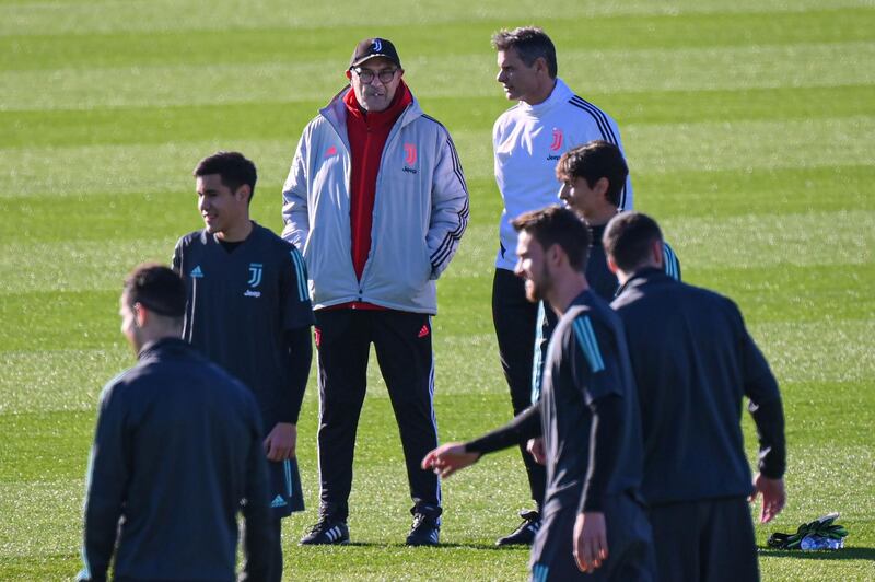 Juventus' Italian coach Maurizio Sarri supervises a training session. AFP