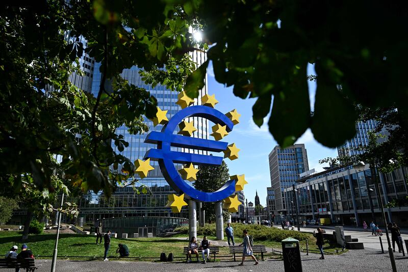 The uuro currency sign outside the former European Central Bank building in Frankfurt. AFP