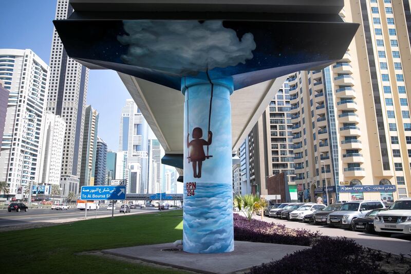 DUBAI, UNITED ARAB EMIRATES - NOVEMBER 12, 2018. 

The Dubai Metro Murals Project.

This initiative, run by Brand Dubai, will see some of the pillars that hold up the Dubai Metro painted by two international artists, Peruvian Daniel Cortez and Dominican-born, Miami-based Elio Mercado, known as Evoca1. These two artists will paint the pillars in between the DIFC and Emirates Towers stations.

(Photo by Reem Mohammed/The National)

Reporter: 
Section:  NA