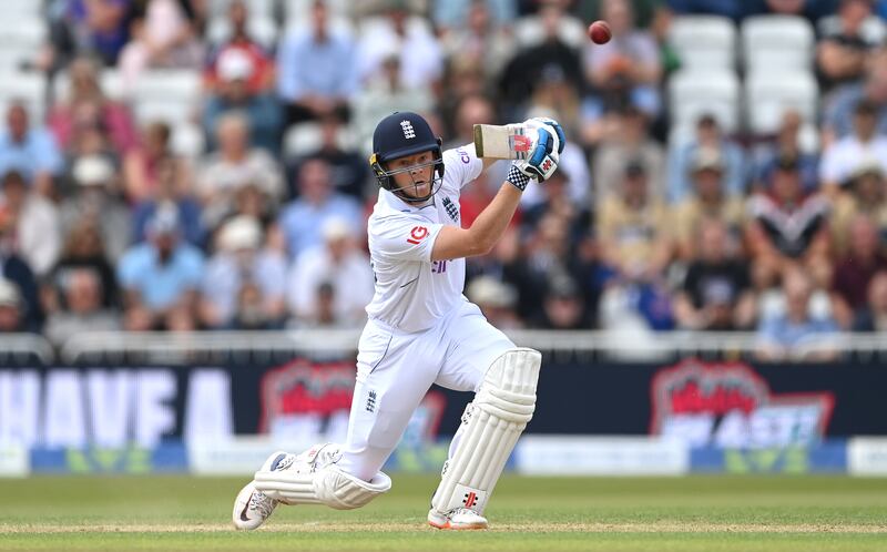 Ollie Pope drives during day three of the second Test. Getty