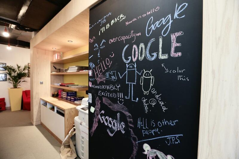 A blackboard at the Google office in Dubai Media City. Sarah Dea / The National