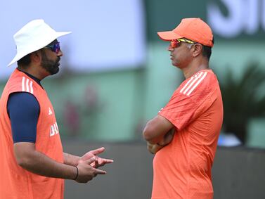 India captain Rohit Sharma with coach Rahul Dravid, who is expected to vacate his position after the T20 World Cup in June. Getty Images