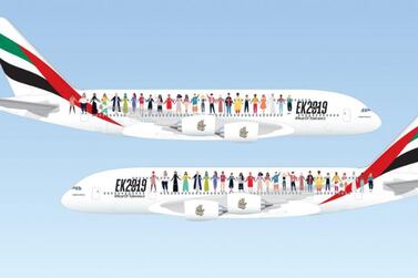 The special livery on the Emirates flight EK2019. Courtesy Emirates