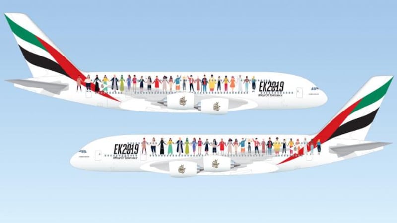 The special livery on the Emirates flight EK2019. Courtesy Emirates