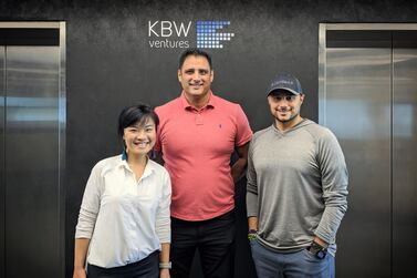 TurtleTree Labs' co-founders Fengru Lin and Max Rye with Prince Khaled bin Alwaleed bin Talal Al Saud. KBW Ventures first invested in TurtleTree Labs in a pre-seed round in January, then a seed round in June and has now committed additional capital to the latest pre-A funding round. Courtesy KBW Ventures
