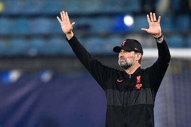 Liverpool's manager Jurgen Klopp celebrates after the Champions League semi final, second leg soccer match between Villarreal and Liverpool at the Ceramica stadium in Villarreal, Spain, Tuesday, May 3, 2022.  (AP Photo / Jose Breton)