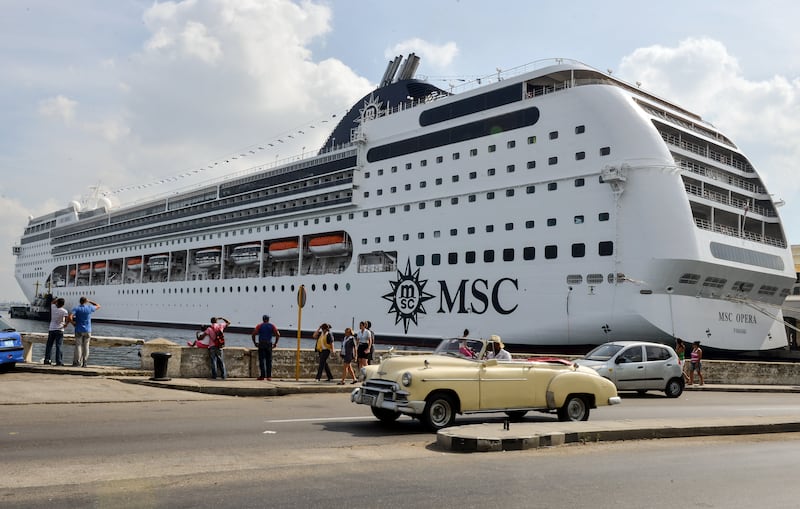 MSC Opera cruise is seen after her arrival to Havana harbor on December 18, 2015. MSC Opera Cruiser is the largest which has made stopover in Cuba, with a maximum capacity of 2600 passengers.   AFP PHOTO/ANA RODRIGUEZ / AFP PHOTO / ANA Rodriguez